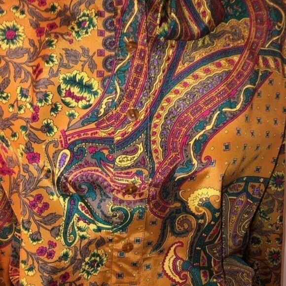 Schrader Sport Custom Casual Skirt Top Set Size 8 Gold Green Paisley Elastic Bow - Picture 10 of 14